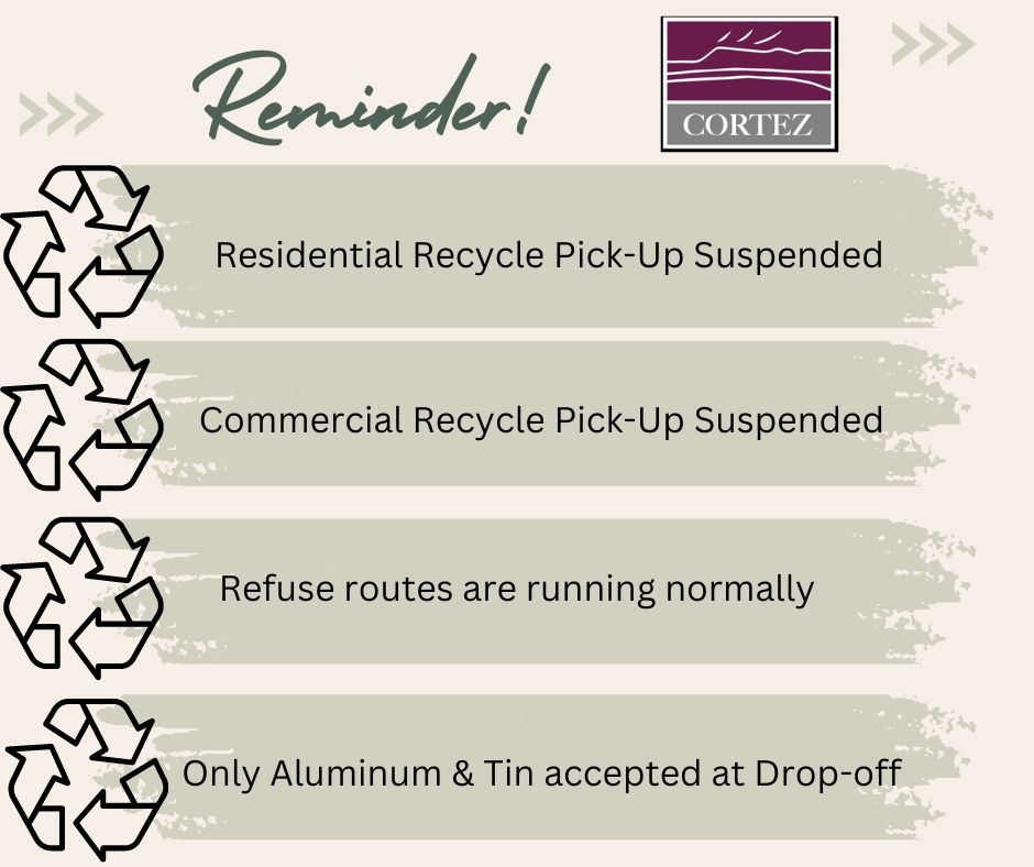 Reminder Flyer - Recycle Pick up of Plastic, Paper, Cardboard on hold until County Baler is repaired