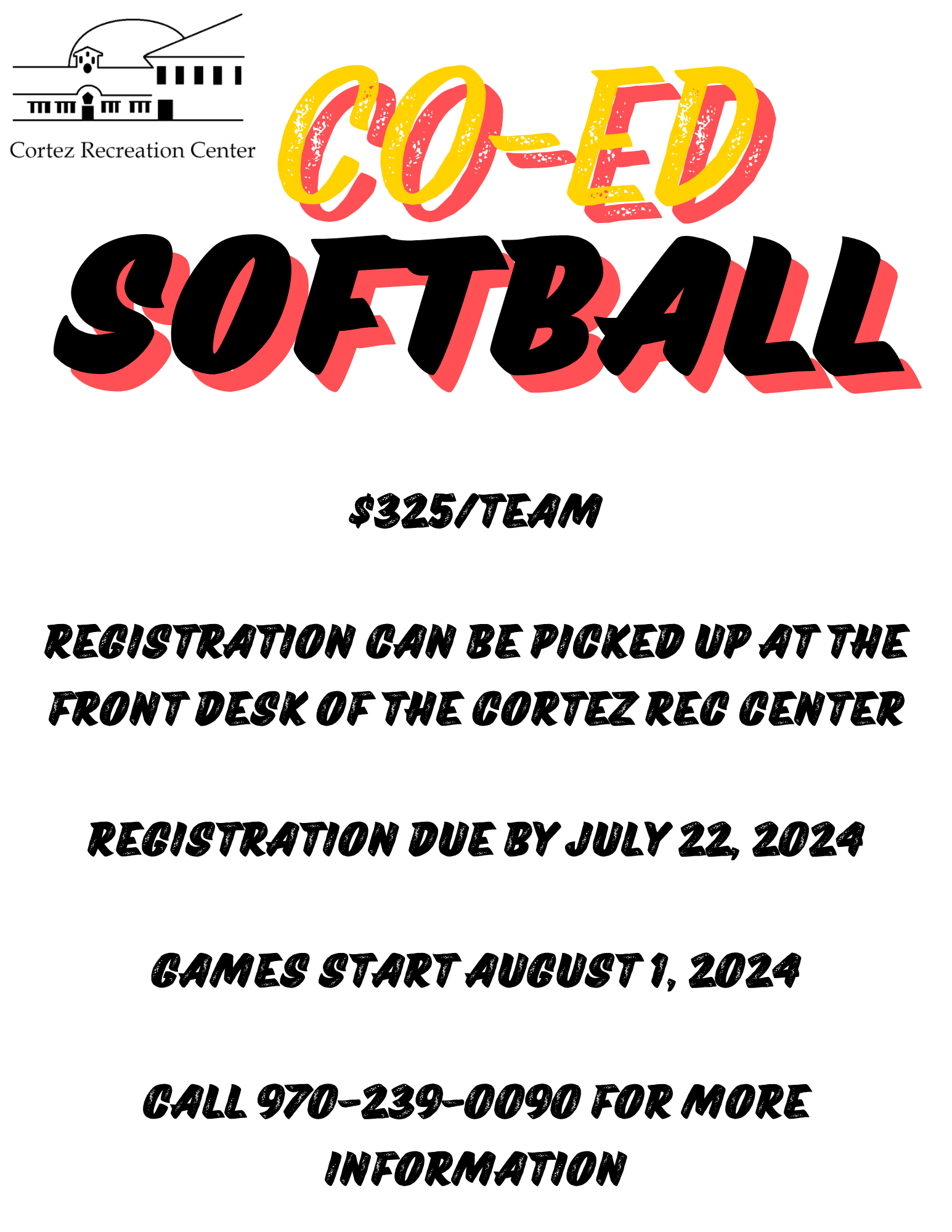 Co-Ed Softball Registration Opens - due July 22