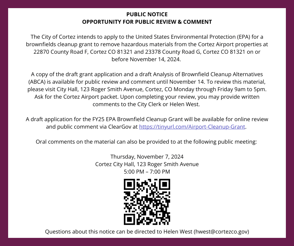 EPA Brownfield Cleanup - Cortez Municipal Airport