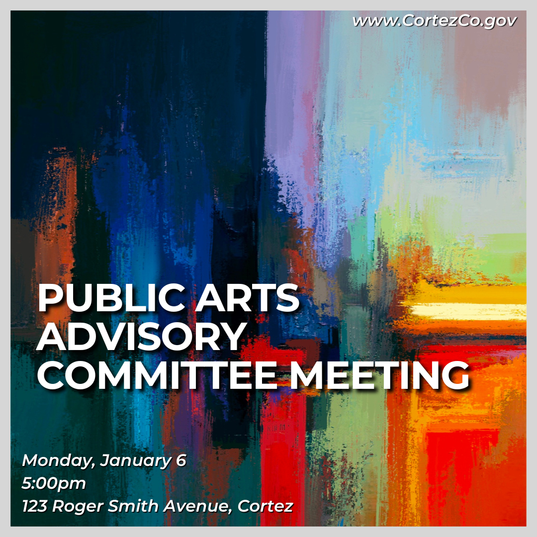 Bold watercolor with text about the Public Arts Advisory Committee