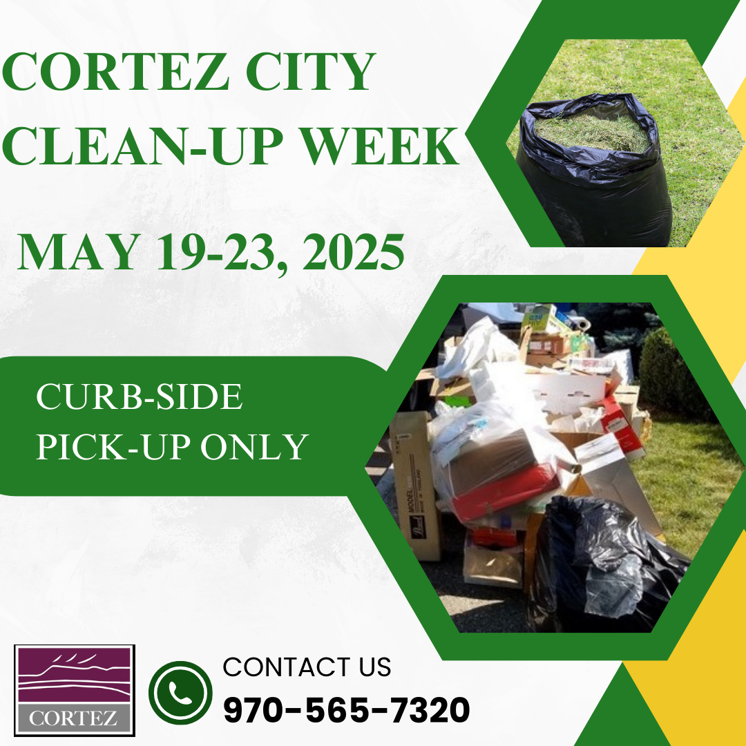 City Cleanup May 19-23, 2025 information with photos of trash and yard clippings