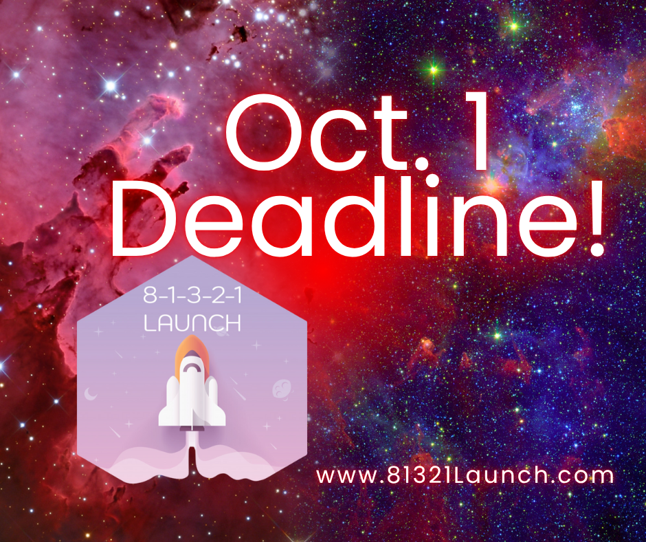 Outerspace graphic with the 81321Launch Grant logo and the Oct 1 deadline text
