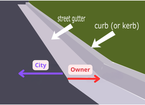 The image shows a street gutter and curb where the concrete meets the asphalt.