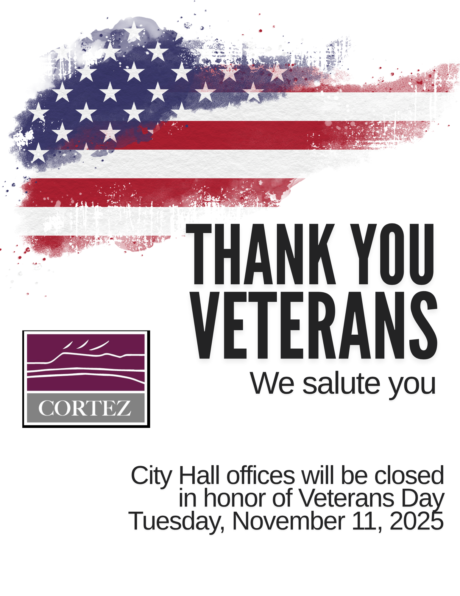 American Flag and text about Veteran's Day and honoring vets