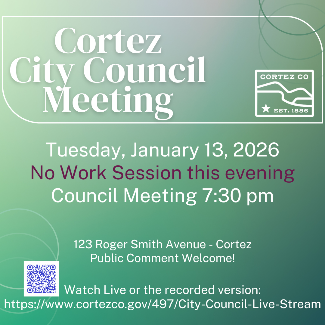Text about the City council meeting and worksession on a green ombre background with city logo