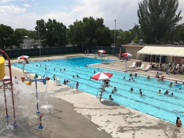 Cortez Outdoor Pool, image of pool from top of slide tower