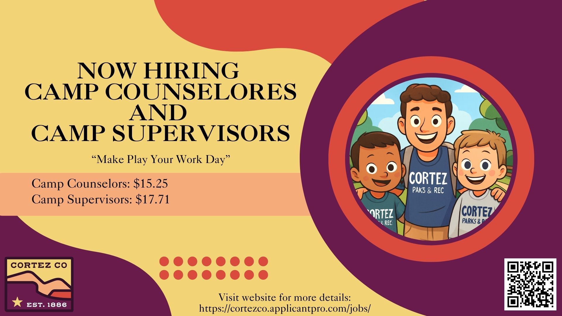 Cartoon graphics of 'camp counselors' and text about the City Job Fair 3/20/26